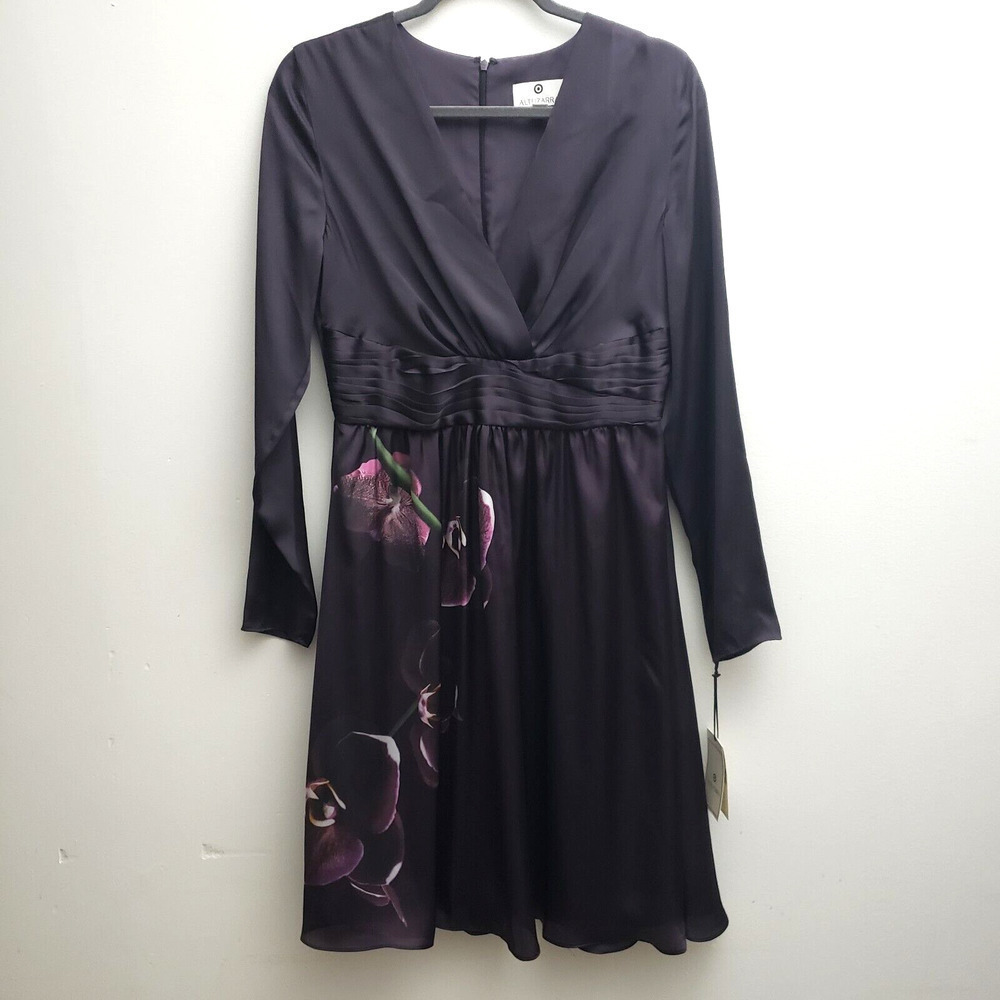 Altuzarra for TARGET Satin Wrap Dress Purple Orchid Print Long Sleeves Sz 10 NWT